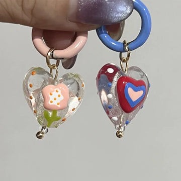 DAIIIBABYYY  -  Colorful Asymmetrical Enamel Flowers Heart Shape Drop Earrings for Women Girls Cute Handmade Hoop Earrings Holiday Jewelry Gifts